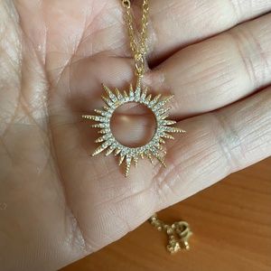 #75 Sunburst Necklace 18K Gold Plated Cubic Zirconia Minimalist Sun Pendant